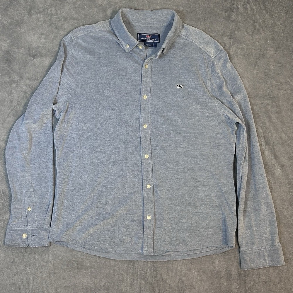 Vineyard Vines Men's L Blue Button Down Shirt 100%‎ Pima Cotton Whale Logo